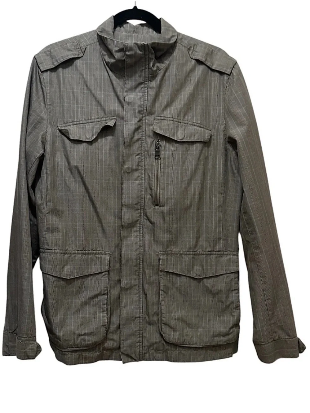 Banana Republic Men’s Military Style Jacket Gray Plaid Pockets Lightweight Sz S